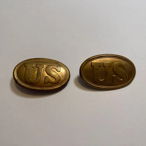 Vintage Repro? US CIVIL WAR UNION ARMY Brass & Lead Oval Belt Buckle Arrow Hooks