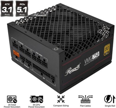 Rosewill VMG 750W 80+ Gold, ATX 3.0 & 3.1 Compatible, Full Modular Low-Noise PSU