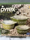 SEALED -Pyrex Spring Blossom Green Casserole Set w Lids 480-1-N