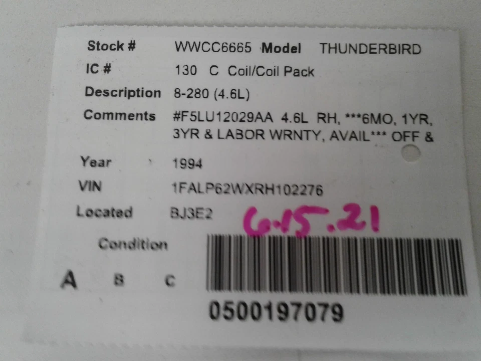 Bobina de encendido usada se adapta a: Ford Thunderbird 1994 8-280 4,6 grado A Foto 4 de 4
