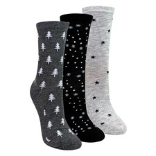 Sock Snob - 3 Pairs Ladies Soft Cotton Stars and Trees Pattern Socks