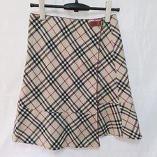 BURBERRY LONDON BLUE LABEL Mini Wrap Skirt Check Wool Beige Size36 US:XS 