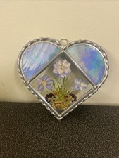 Vintage Lasting Impressions Real Pressed Flowers Sun Catcher Heart Shaped