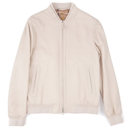 Brett Johnson Ivory Satin Calf Leather 'Ravello' Bomber Jacket L (Eu 52) NWT
