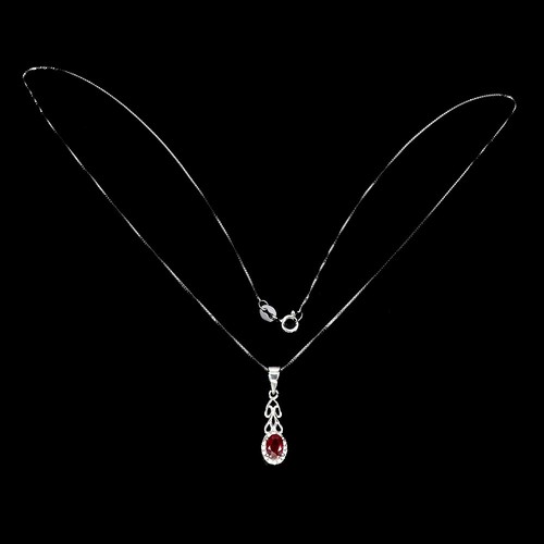 925 Sterling Silver Necklace Oval Ruby 6x4mm Natural Gemstone Jewelry 18 Inches - Picture 3 of 14