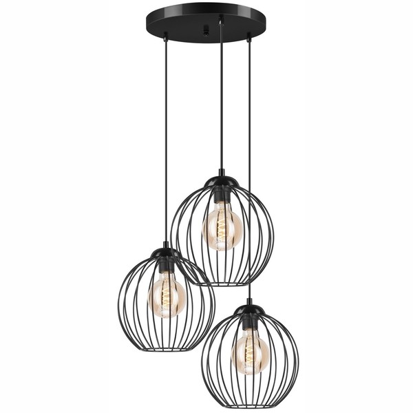 Pendelleuchte Metall 3-Flammig E27 Ø 50 Cm Verstellbar Schwarz HäNgelampe-image