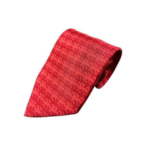 Hermes Paris Red Silk Animal Print Geometric Tie 5270 SA Made in France