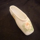Art Glass Hand Painted Milk Glass Ballet Slipper Trinket Dish With Floral Motif