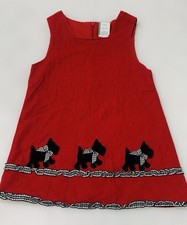 Vintage Red Corduroy Velvet Scotty Dog Jumper Dress Holiday 18MOS