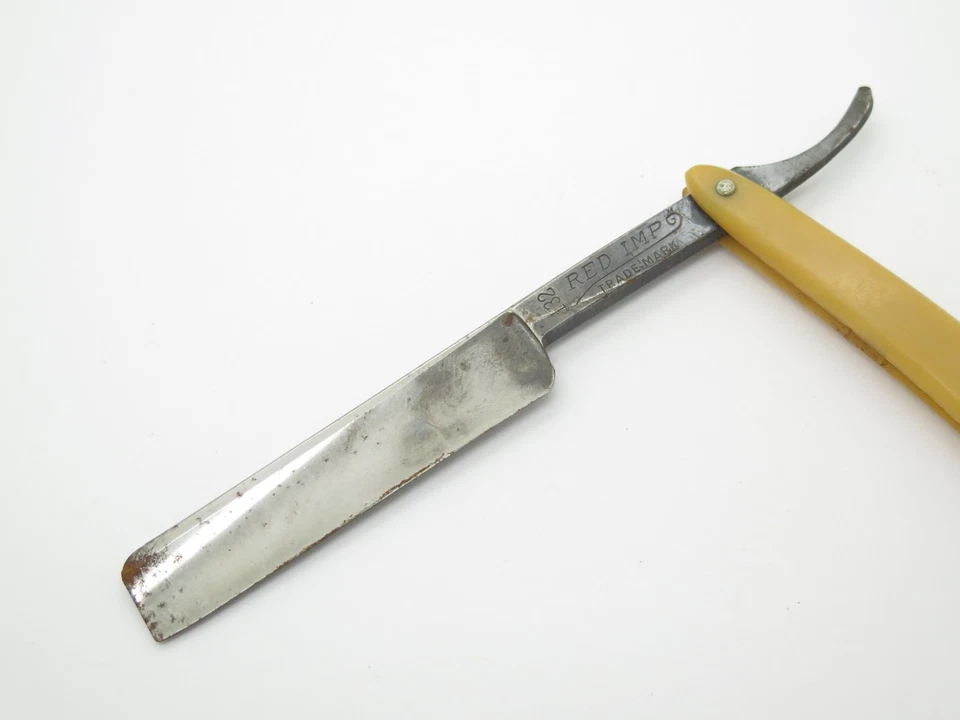 Cuchillo de afeitar recto plegable mango amarillo Imp rojo vintage Case 132 EE. UU. Foto 4 de 4