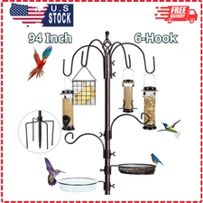 6-Hook Bird Feeding Station Kit Wild Bird Feeder Pole, Steel Multi-Feeder Kit...