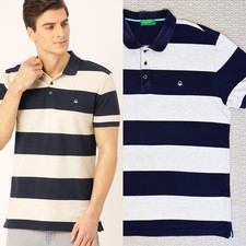 Camisa polo a rayas de rugby United Colors of Benetton para hombre, XL, azul marino