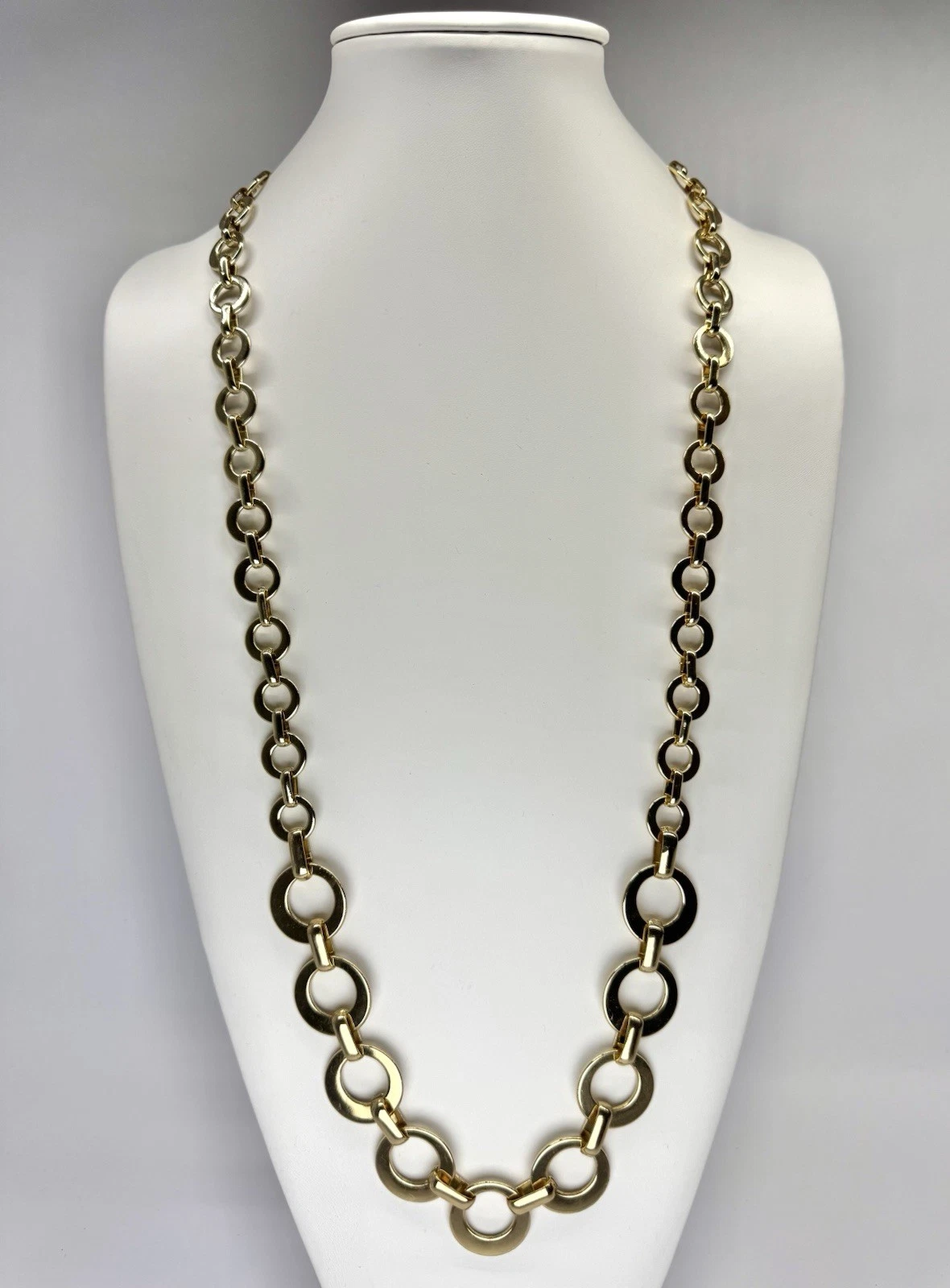 SWAROVSKI Swan Stamp Chunky Round Link Chain Vintage Necklace Jewelry 34” N144