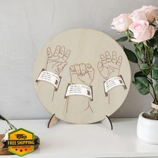 BQSAZHYJ Newborn Birth Announcement Sign Wooden Engraved Triplets