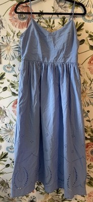 Calypso St Barth Blue Cotton  Boho Maxi Dress Eyelet Beach Resort Coastal Size 8