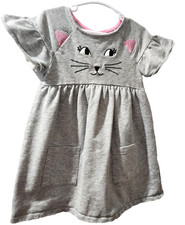 Cat and Jack 3T Gray poly/cotton SS dress. Cat embroidered face on bodice.