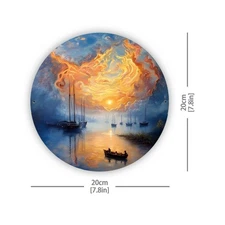 Vintage Sailboat Sunset Round Aluminum Lake Scene Decor