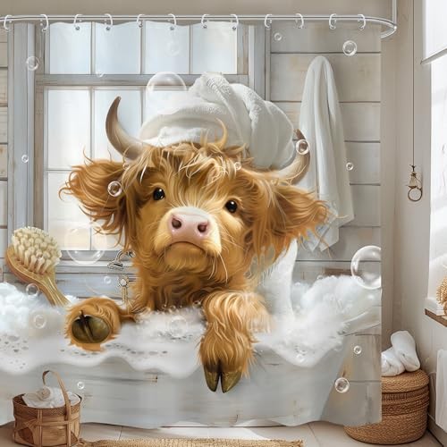 Funny Highland Cow Shower Curtain 72" W x 72"W x 72"L (Pack of 1) Funny Cow