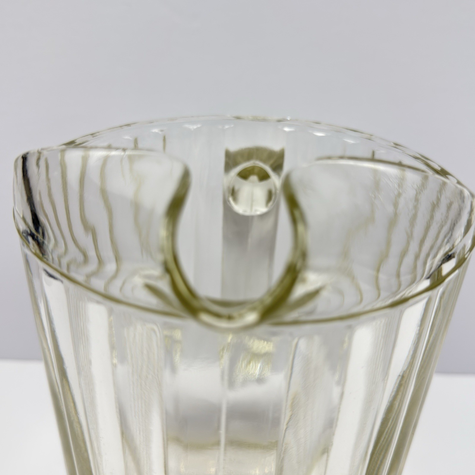 JEANETTE GLASS Vintage Ribbed Clear Pitcher Heavy Pressed 3 Mark Hobnail Base