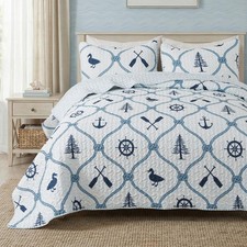Soul  Lane Soul Lane Nautical Quilt Set Queen And 2 Shams Lightweight Coastal