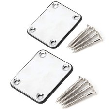 2 Pack Guitar Chrome Neck Plates with Screws for Electric Guitars, Strat Tele...