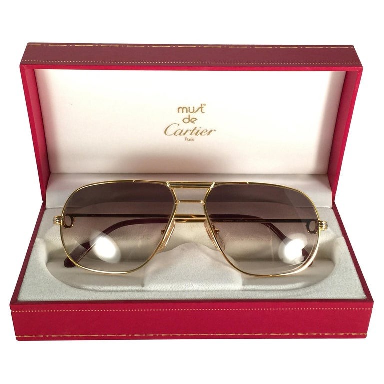 NEW VINTAGE CARTIER TANK 59MM GOLD MEDIUM SUNGLASSES 18K GOLD