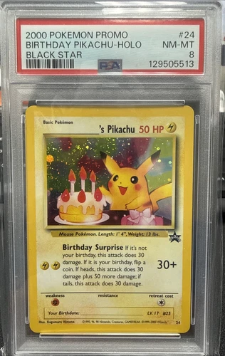 2000 Pokemon Birthday Pikachu #24 Black Star Promo  Holo WotC PSA 8