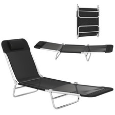 Foldable Reclining Pool  Beach Chair w/ Pillow, Black
