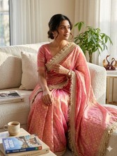 Ethnic Party Wear Sari Blouse Wedding Designer Pakistani Womens Bollywood Saree