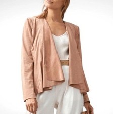 Hutch Anthropologie Blush Faux Suede Waterfall Draped Open Front Jacket Blazer