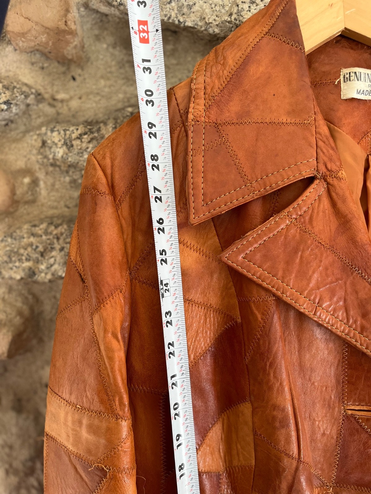 Brown leather patchwork jacket  Made in Korea Gen… - image 3