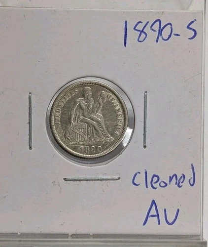 1890-S San Francisco Seated Liberty Silver Dime AU Almost Uncirculated Details