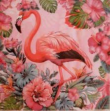 2 individual Paper Decoupage NAPKINS - FLAMINGO TROPICAL BIRD FLOWERS PINK