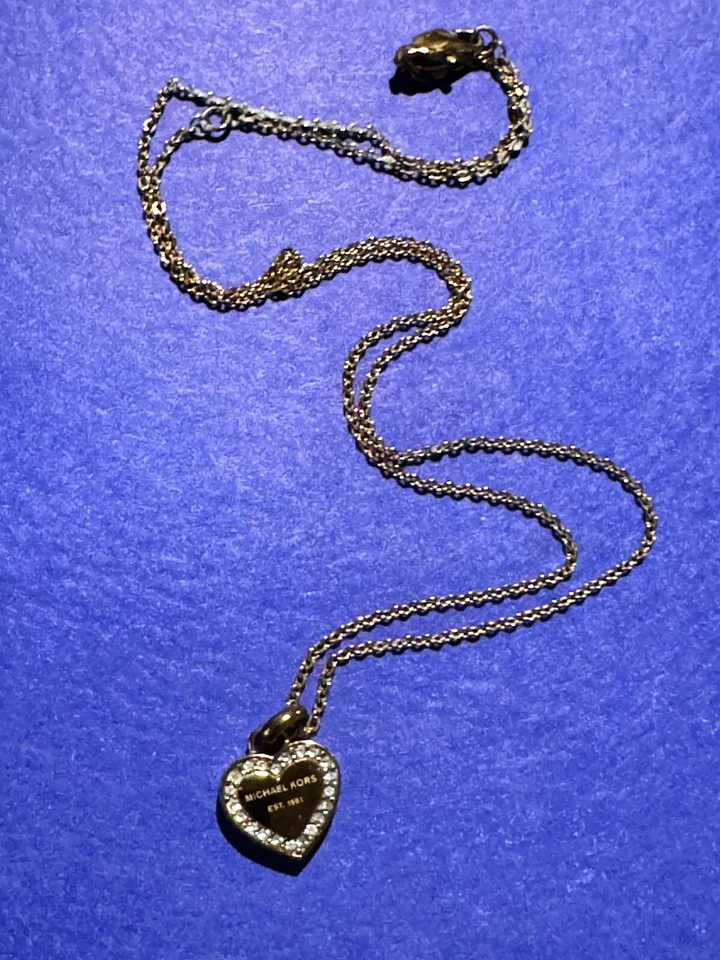 MICHAEL KORS TONO ORO ROSA•COLLAR COLGANTE CORAZÓN CRISTAL•9”• Cierre langosta Foto 2 de 4