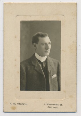 Young Man in Tweeds & High Stiff Shirt Collar Vintage Carlisle Photograph C32