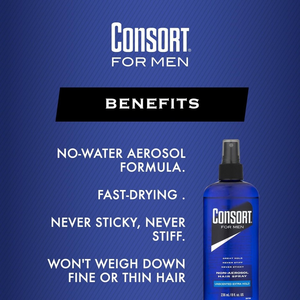 Consort Hair Spray for Men Extra Hold, Unscented, NonAerosol 8 oz