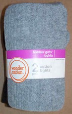 Wonder Nation Girls Cable  Flat Cotton Tights 2 Pair 18-36M Grey  Black Save2 