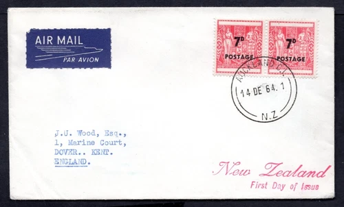New Zealand - 1964 7d Arms Overprint Airmail First Day Cover