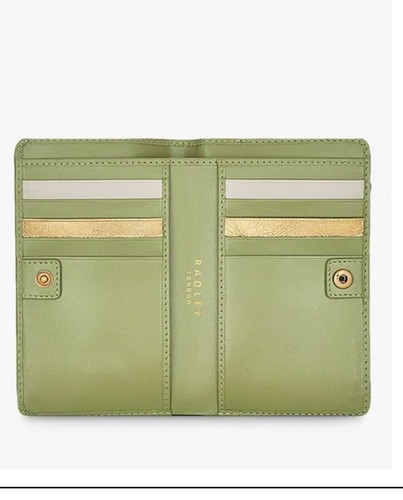 RADLEY Bird Watching Hosta Green Leather Medium Bifold Purse With Dust Bag - New - Picture 3 of 4