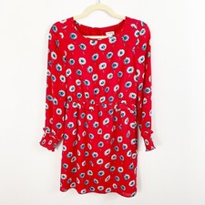 J. Crew Factory Red Longfellow Floral Dress Size 0 Long Sleeves Elastic Waist