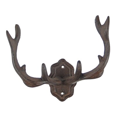 Large Cast Iron Deer Buck Antler Wall Hook Hat Coat Rack Cabin