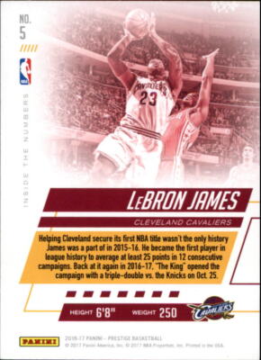 2016-17 Prestige Inside the Numbers #5 LeBron James - NM-MT | eBay