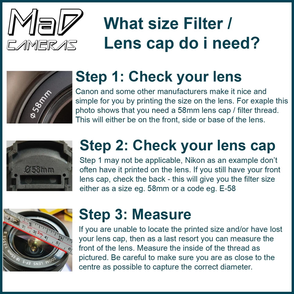 Canon Nikon Front Camera Lens Cap Sizes 49 52 55 58 62 67 72 77 82 95 105mm - Image 3 of 4