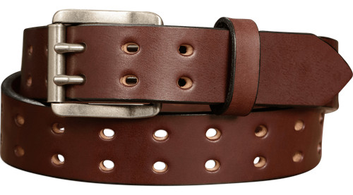 Brown Smooth Edge Double Prong Holey Bull Bullhide Dress or Casual Belt Quality