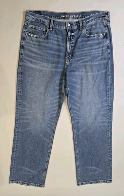 American Eagle Low Rise Baggy Womens 16 Regular 38x32 Whiskered Medium Blue