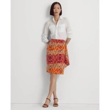 NWT LAUREN RALPH LAUREN BLACK LABEL LINEN Blend Geo-Motif Wrap Skirt Size 10
