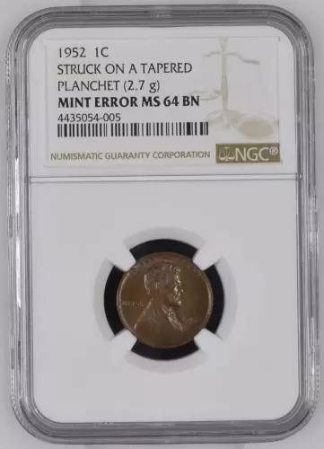 1952 NGC MS64 Underweight Thin Planchet WHEAT 1C 🔴 Rare Lincoln Cent Error ✅✅