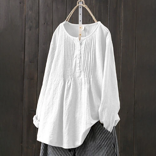 Womens Cotton Linen Tunic Tops Baggy Long Sleeve Ladies T-Shirt Blouse - Bild 1 von 21