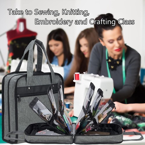 Versatile Craft Organizer Bag - Stylish Grey Sewing & Knitting Storage Solution - 第 7/8 張圖片