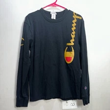 Champion Sweater Womens Medium Long Sleeve Black Ladies Cotton Logo Solid Sports